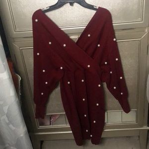 Red long sleeve off shoulder dress